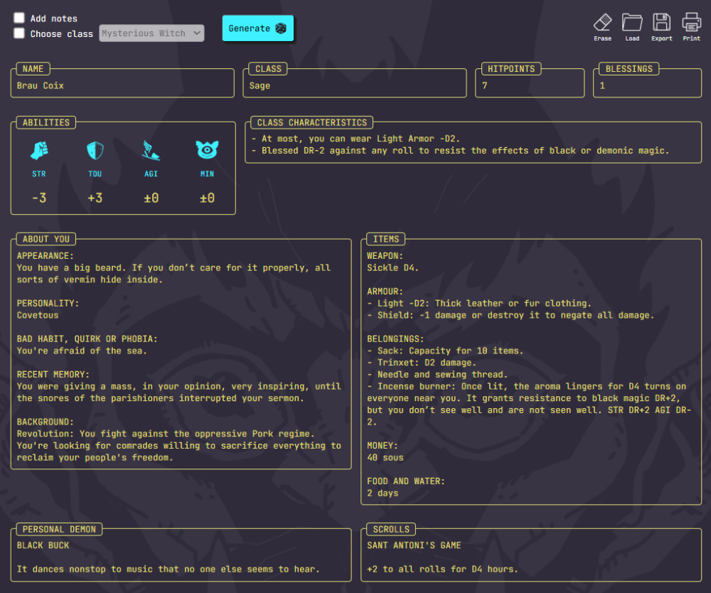 Pork Mort Character Generator